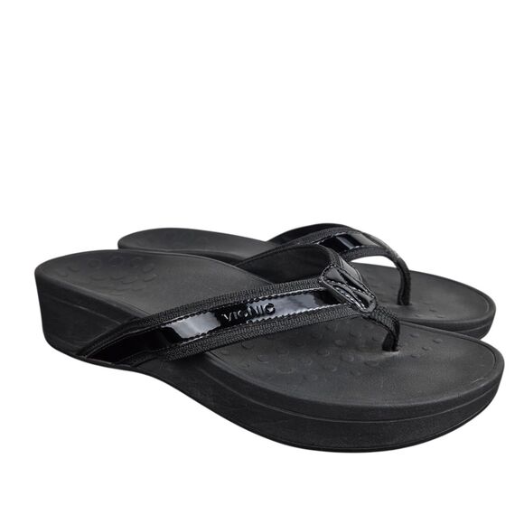 Vionic 380 High Tide Sandals Sz 8 Black Flip Flop Wedge - Picture 3 of 12
